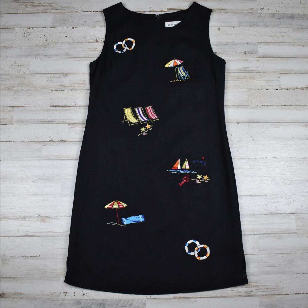 Vintage Nautical Linen Blend Dress Women's 8 Sleeveless Coastal Beach Vacation